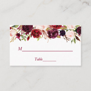 Escortkarte für Burgund Red Floral Wedding Place Platzkarte
