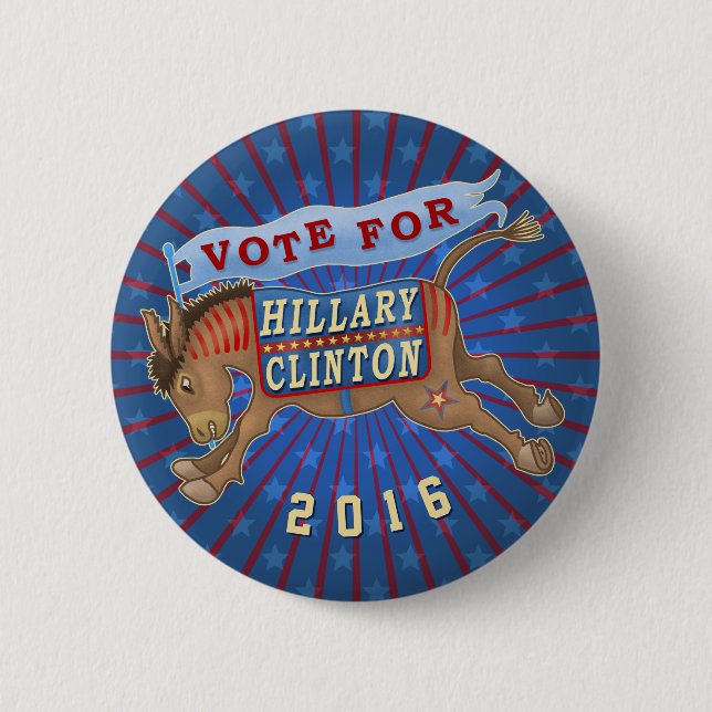 Esel 2016 Hillary Clinton-Präsidenten-Demokrat 2 Button (Vorderseite)
