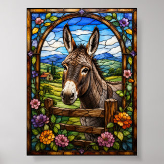 Esel Buntglas Landschaft Bauernhof Tier Poster