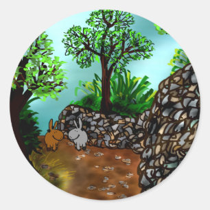 Esel entlang der Steinmauer Runder Aufkleber