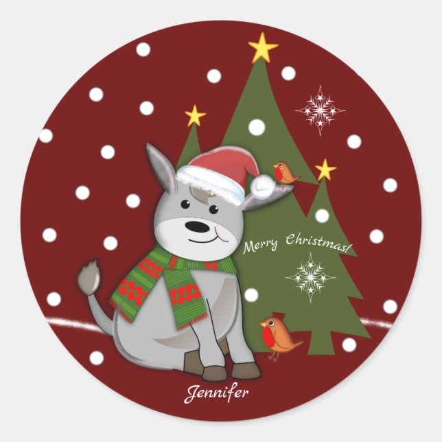 Esel für Weihnachtsbabys und Sondertext / Name Runder Aufkleber (Vorderseite)