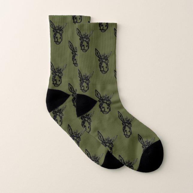 Esel-Gesichts-Briefmarken-Olive Socken (Paar)
