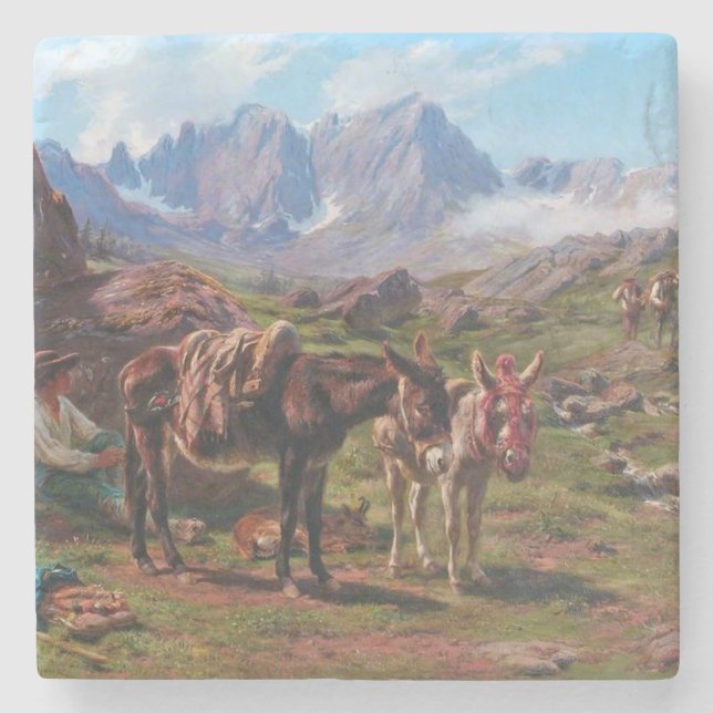 Esel in den Pyrenäen (Rosa Bonheur) Steinuntersetzer (Vorderseite)