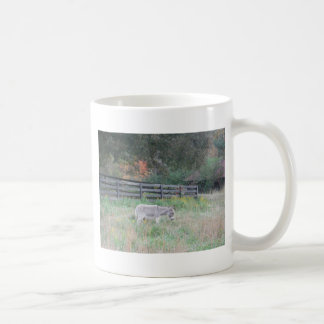Esel in einem Herbstfeld. Kaffeetasse