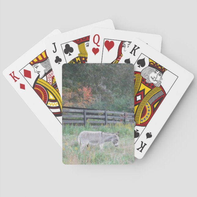Esel in einem Herbstfeld. Spielkarten (Rückseite)