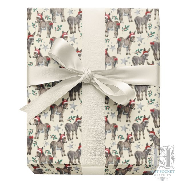 Esel in Weihnachtsmannmützen Weihnachtswrapping Pa Geschenkpapier (Von Creator hochgeladen)