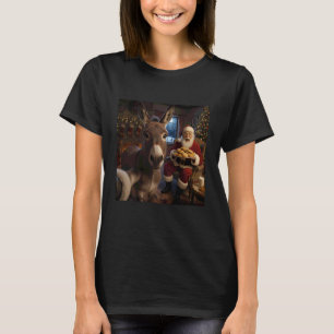 Esel Selfie mit Weihnachtsmann Lustiges Weihnachts T-Shirt
