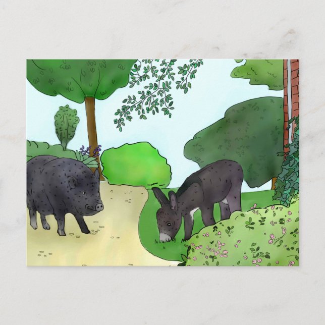 Esel und Schweinchen   Postkarte (Vorderseite)