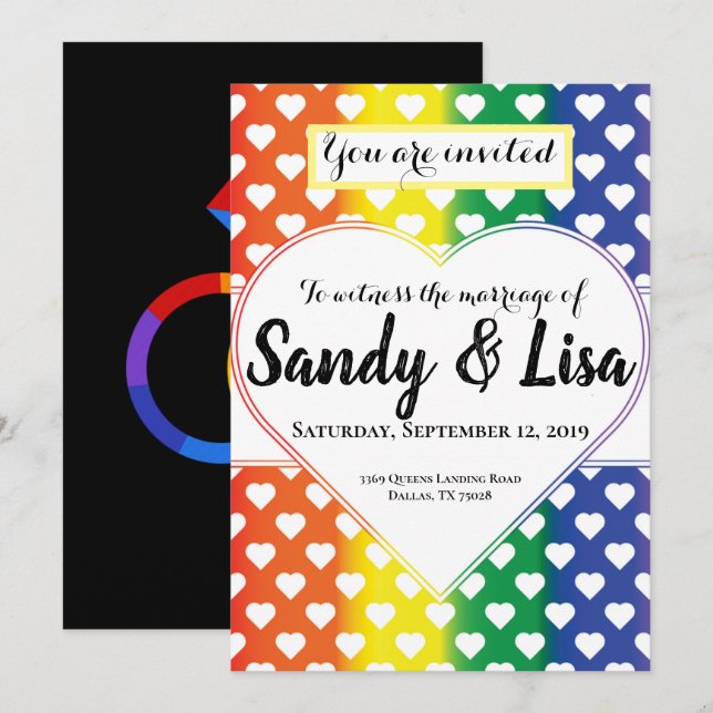 Eselbe Rainbow-Herzen für Hochzeiten Einladung (Vorne/Hinten)