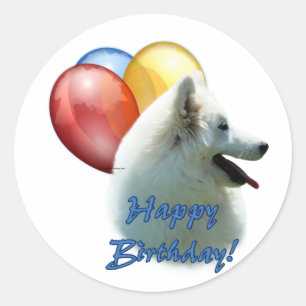 Eskie Happy Birthday Balloon Runder Aufkleber