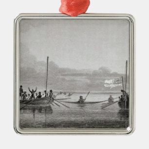 Eskimaux, das in Richtung zu den Booten in Silbernes Ornament