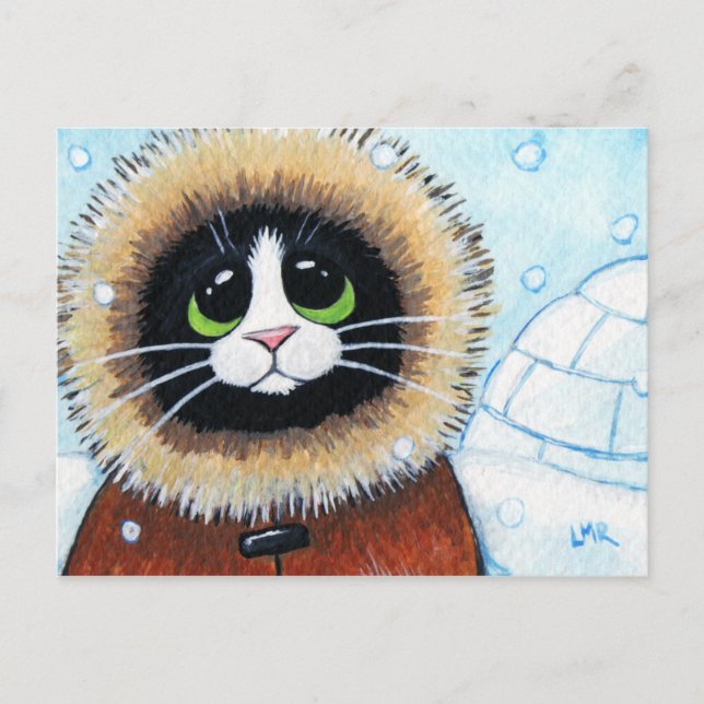 Eskimo Cat und Iglu | Art Postcard Postkarte (Vorderseite)
