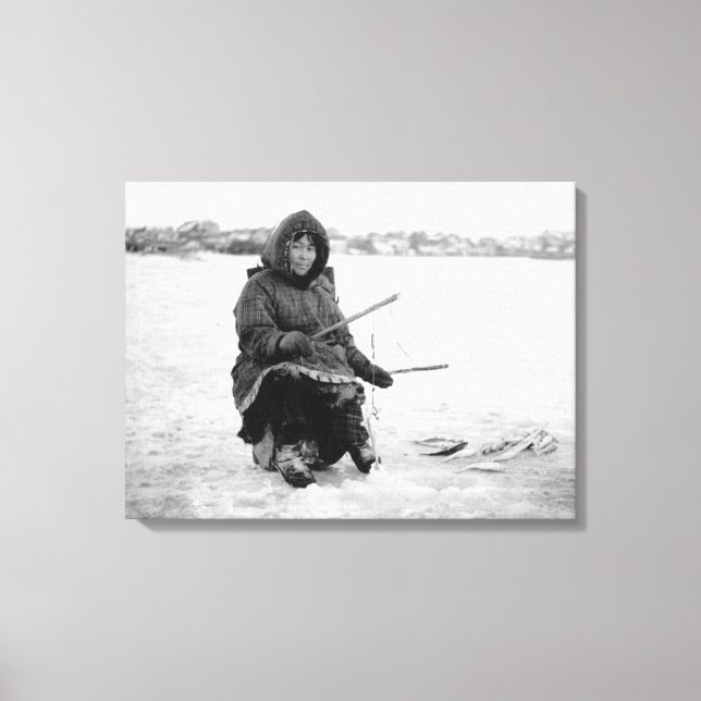 Eskimo Eisfischerei in Nome, Alaska Fotografie Leinwanddruck (Vorderseite)