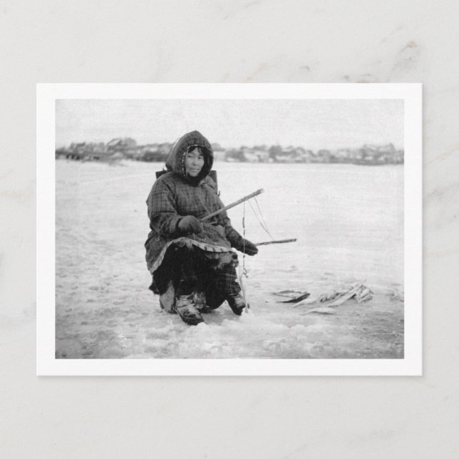 Eskimo Eisfischerei in Nome, Alaska Fotografie Postkarte (Vorderseite)