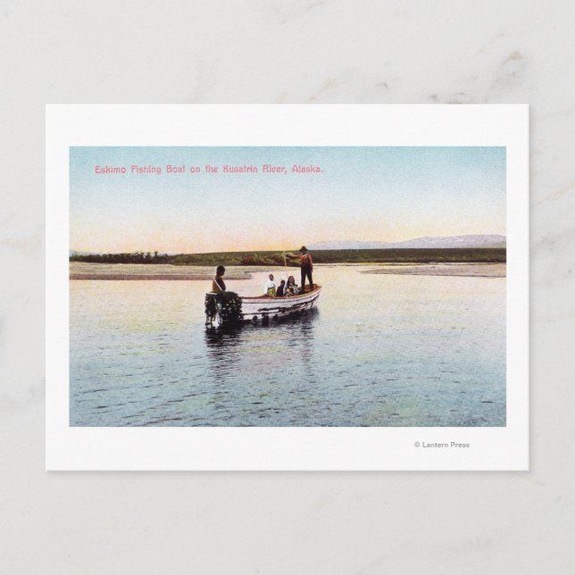 Eskimo Fischerboot auf dem Fluss Postkarte (Vorderseite)