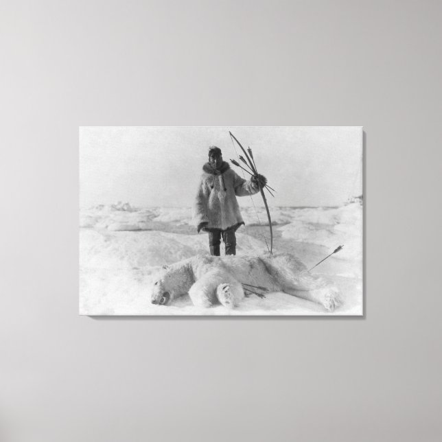 Eskimo Jäger mit Polarbärenfotografie Leinwanddruck (Vorderseite)
