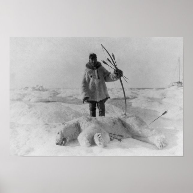 Eskimo Jäger mit Polarbärenfotografie Poster (Vorne)