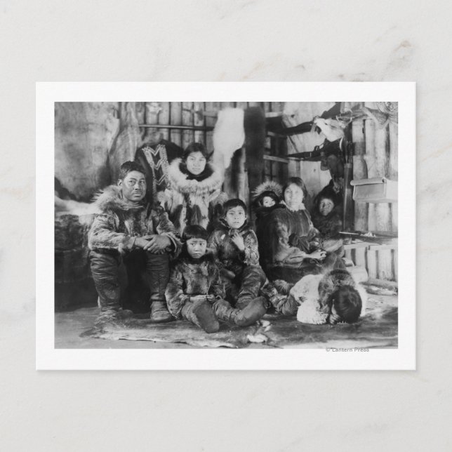 Eskimofamilie in der Winter-Iglu-Fotografie Postkarte (Vorderseite)