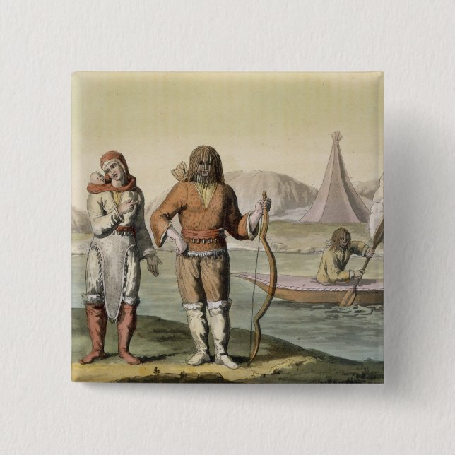 Eskimos an Hudson Bay, von 'Le Costume Ancien und Button (Vorderseite)