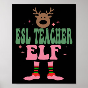 Esl Teacher Elf Xmas Matching Family Group Weihnac Poster