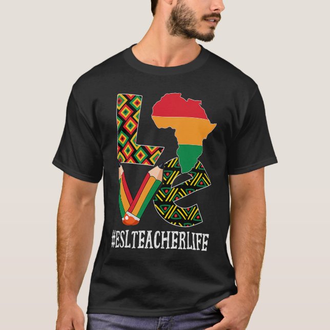 ESL Teacher Love Map African American Black Histor T-Shirt (Vorderseite)