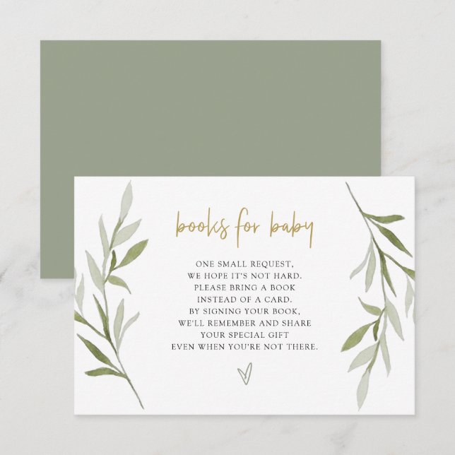 ESME Greenery Gold Baby Shower Books for Baby Card Einladung (Vorne/Hinten)
