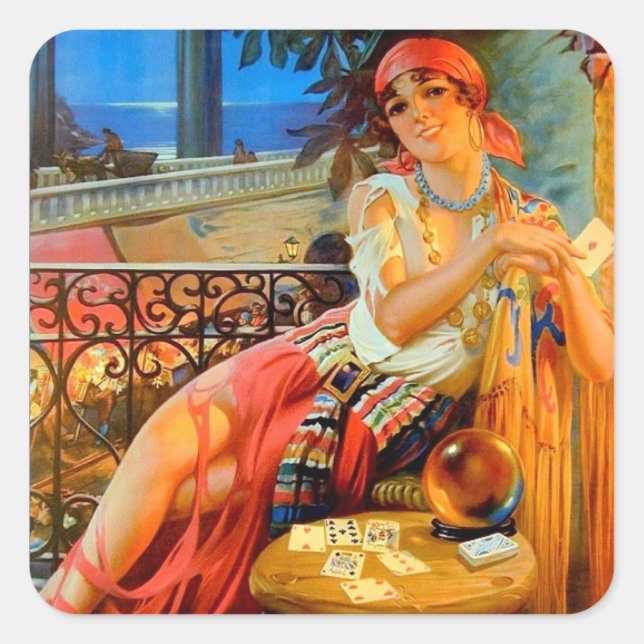 Esme, Vintage Wahrsagerin Quadratischer Aufkleber (Vorderseite)