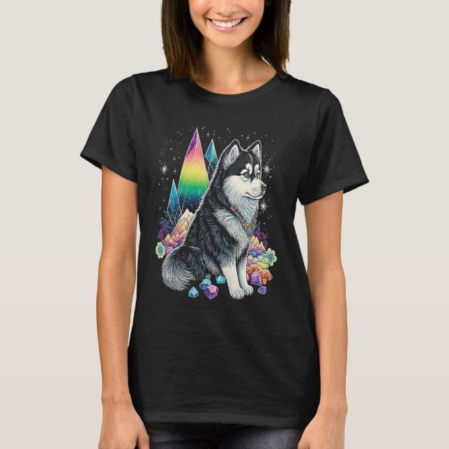 Esoteric Husky Dog Crystals Cute Illustration T-Shirt (Vorderseite)
