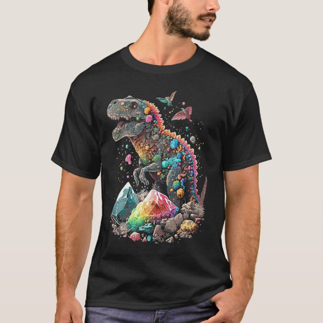 Esoteric Rex Trex Crystals Cute Illustration Premi T-Shirt (Vorderseite)