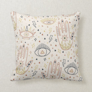 Esoterische Hände Augen Tan Boho Muster Sterne Sym Kissen