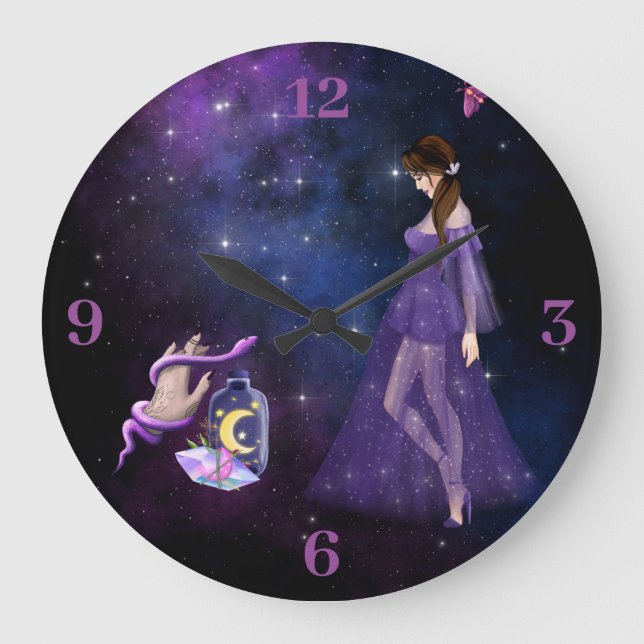 Esoterische Hexenkraft Magick Lila Geschenk für He Große Wanduhr (Vorderseite)