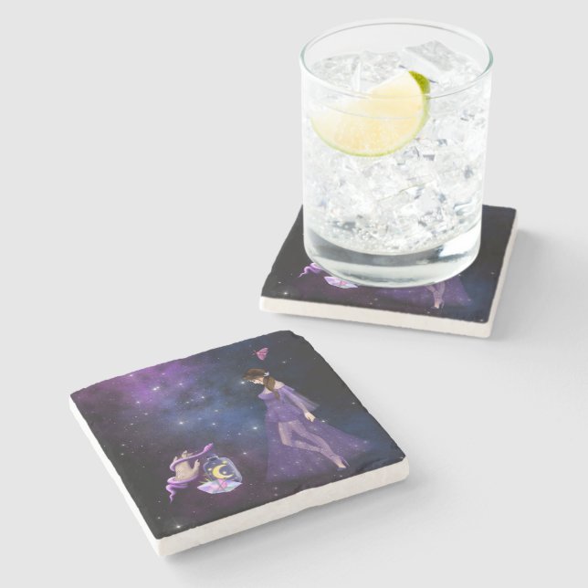 Esoterische Hexenkraft Magick Lila Geschenk für He Steinuntersetzer (Seitenansicht)