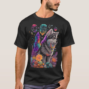 Esoterischer Husky-Hund Kristalle Süße Illustratio T-Shirt