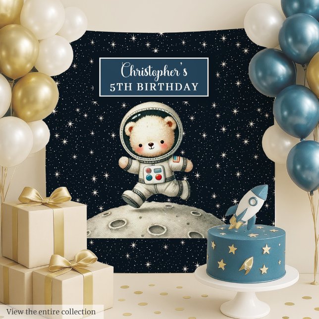 Espace Explorer Ours Anniversaire Fête Tapisserie  (Space Explorer Bear Birthday Party Wall Tapestry)