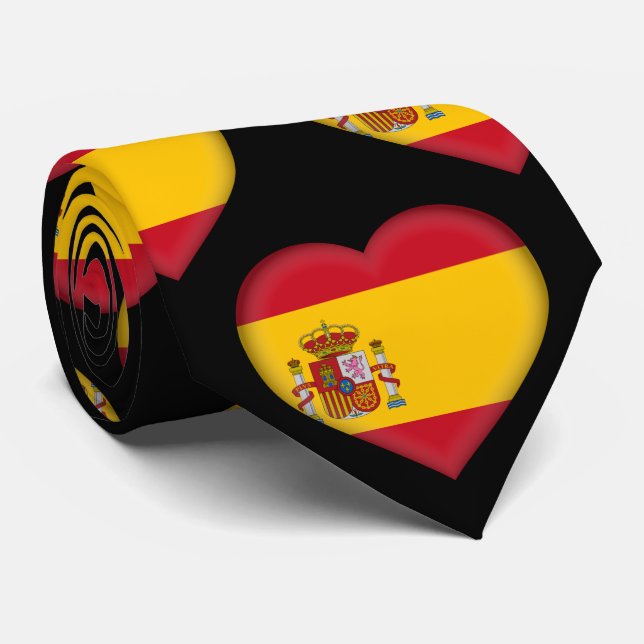 Espagne Drapeau couleurs Motif de coeur Cravate (Roulé)