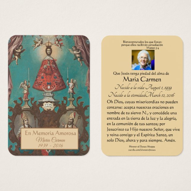 Espagnol El Camino Marie Prière funéraire Carte Sa (Devant & derrière)