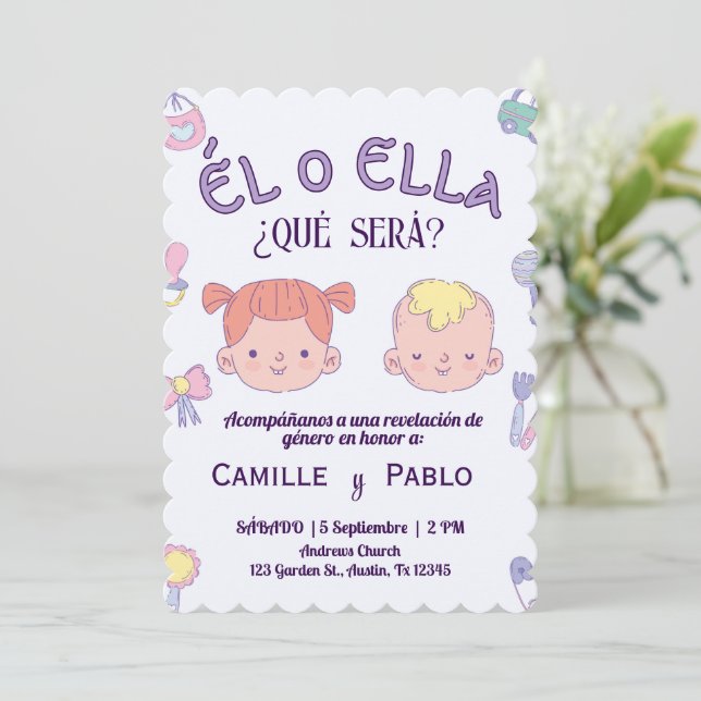 Espagnol Genre Reveal Invitation bébé revelacion (Debout devant)