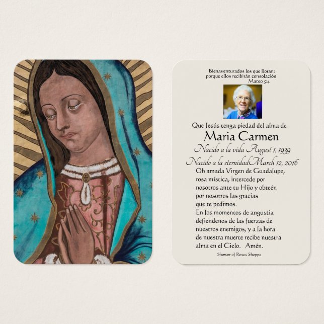 Espagnol Guadalupe Marie Prière funéraire Carte Sa (Devant & derrière)