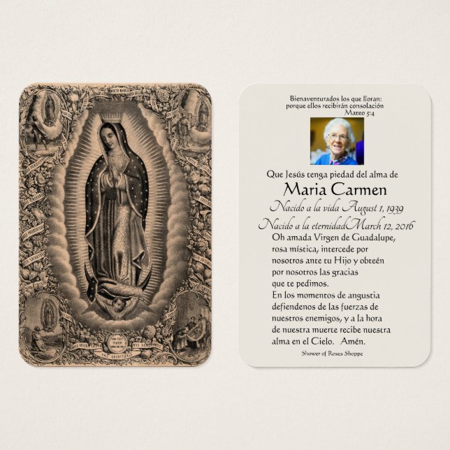 Espagnol Guadalupe Marie Prière funéraire Carte Sa (Devant & derrière)