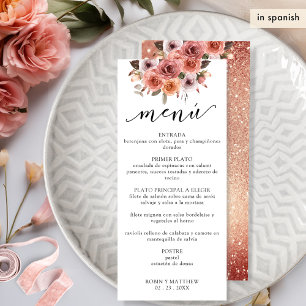 Espagnol, or Rose et menu floral rose pâle