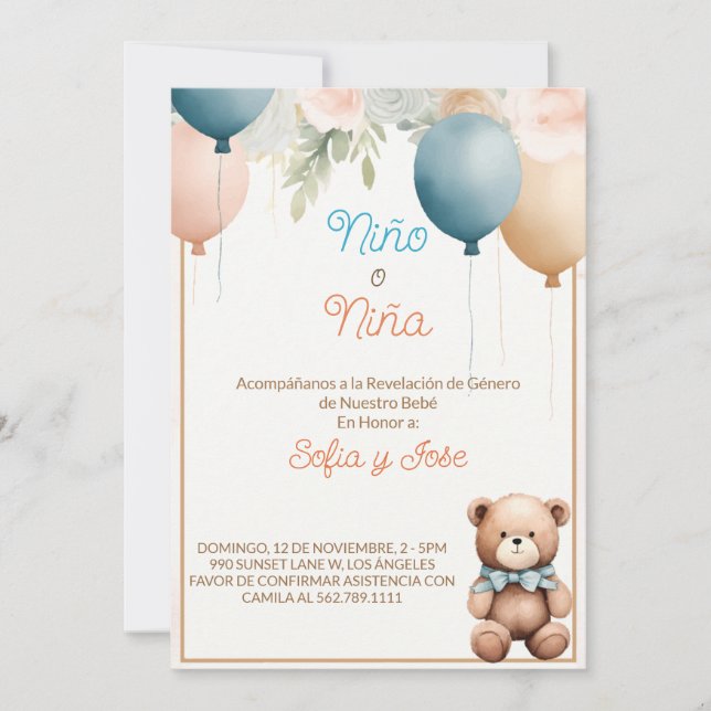 Espagnol Teddy Bear Genre Reveillez Invitation (Devant)