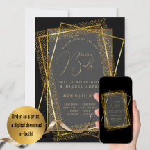 Espanol Invitación Boda Elegante Black Gold Weddin