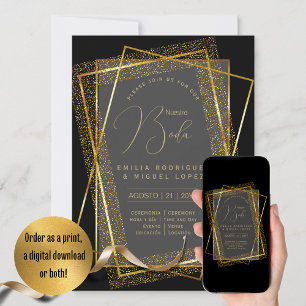 Espanol Invitación Boda Elegante Black Gold Weddin Einladung
