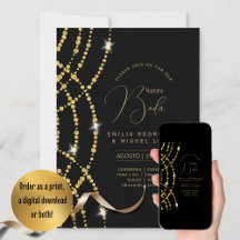 Espanol Invitación Boda Elegante Black Gold Weddin