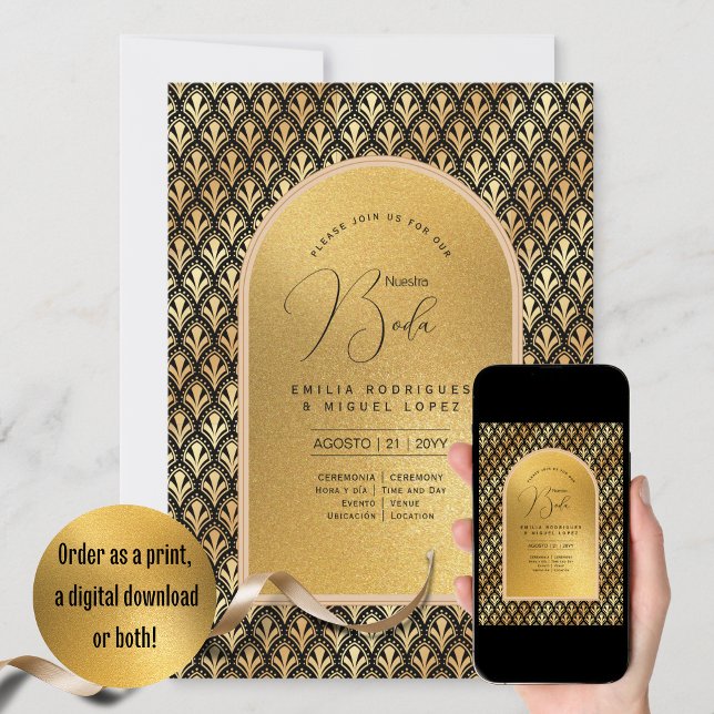 Espanol Invitación Boda Elegante Black Gold Weddin Einladung (Von Creator hochgeladen)