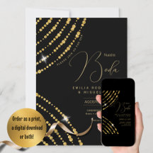 Espanol Invitación Boda Elegante Black Gold Weddin