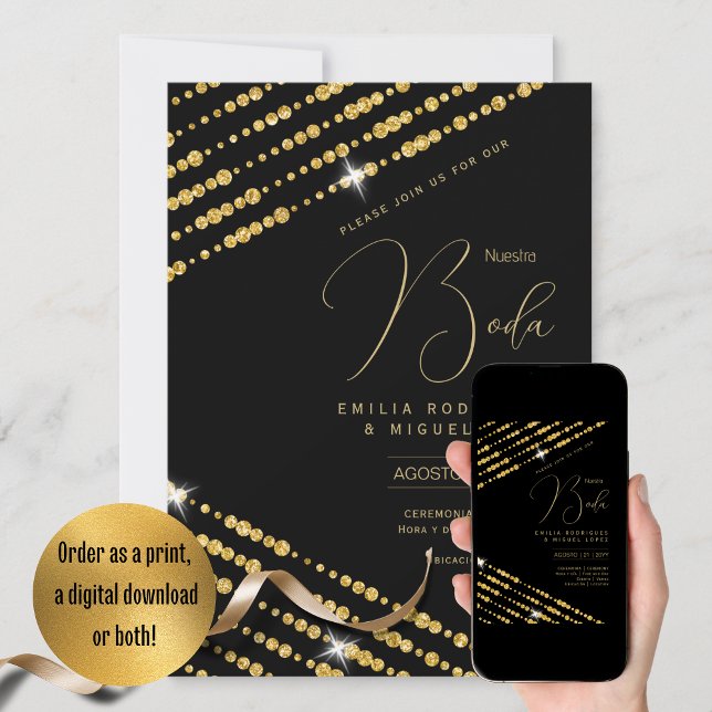 Espanol Invitación Boda Elegante Black Gold Weddin Einladung (Von Creator hochgeladen)