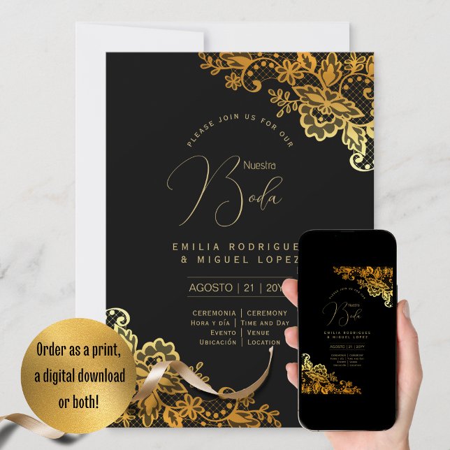 Espanol Invitación Boda Elegante Black Gold Weddin Einladung (Von Creator hochgeladen)