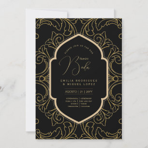 Espanol Invitación Boda Elegante Black Gold Weddin Einladung