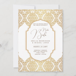Espanol Invitación Boda Elegante Weißes Gold Verzi Einladung
